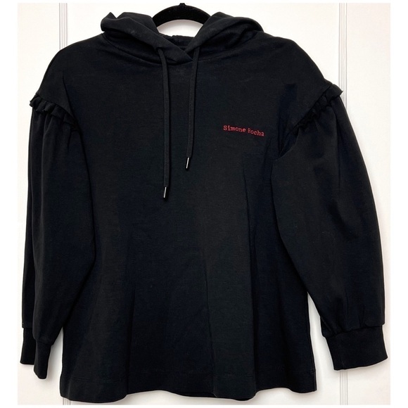 SIMONE ROCHA H&M Logo Embroidered Ruffle Shoulder Puff Sleeve Oversize Hoodie XS - Picture 6 of 13